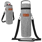 opux Wine Bag Single Bottle Carrier Tote, Insulated Wine Cooler Bag for Travel Picnic Beach with Shoulder Strap, Thermal One Bottle Holder Carrying Case Wine Gift for Women Men, Heather Light Gray