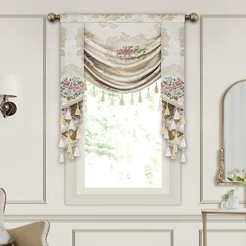 TOPLUXE Swag Valance for Windows Floral Waterfall Valance with Tassels