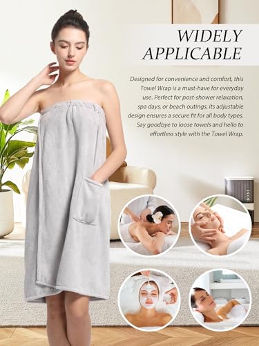 Image of Women'S Soft Wrap Towel Full Length,Bath Robe After Shower Female Plush Long,Spa Bathrobes Lightweight With Pockets