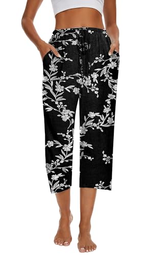 Image of Kabento 2 Pack Womens Pajama Pants Capri Sleep Lounge Pants Drawstring Pj Bottoms with Pockets
