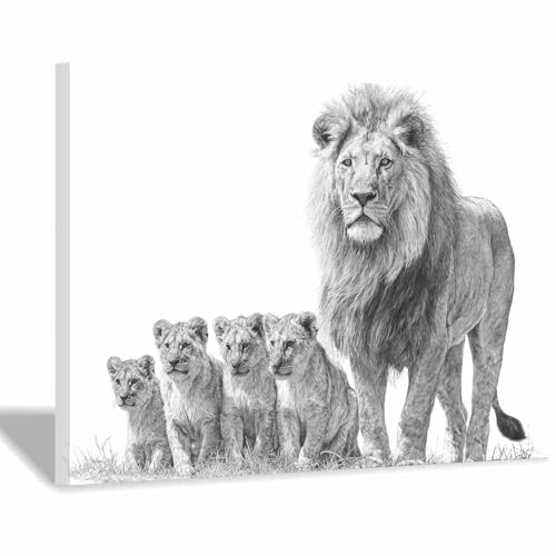 Toile lion abstrait symbole famille de lions tableau deco maison gris76