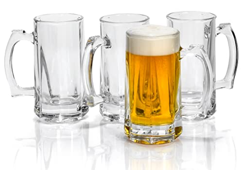 Red Co. Heavy Duty Thick Glass Beer Mugs With Handle Traditional Everyday Drinkware, Set Of 4, 12 Oz #TOP10