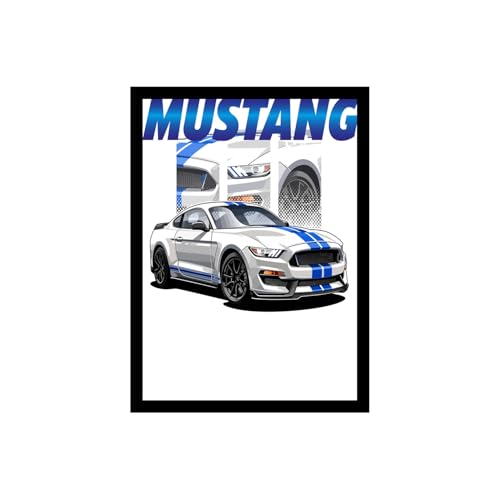 Image of BLINKART Ford Mustang GT (2018) CarFramed Posters Gift Items Boys Room Wall Decoration Bedroom Office Studio Synthetic Wood Frame & Acrylic Glass Ready to Hang - 12x8 Inch, (A4 Size) - CAR-036