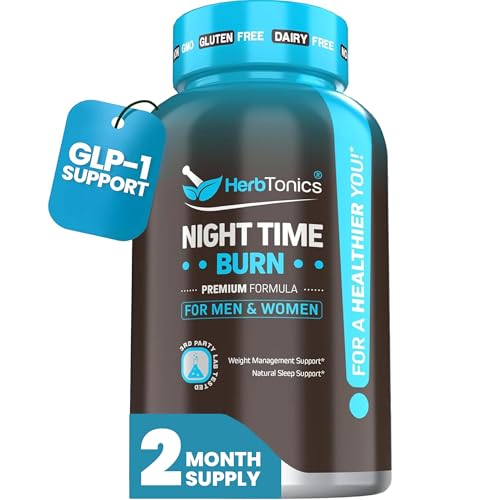 Herbtonics Night Time Burn & Sleep Complex Supports Overnight Metabolism Stress Relief & Deep Sleep. Includes Melatonin Valerian and Green Tea Vegan Bedtime Weight Management (60 Capsules)