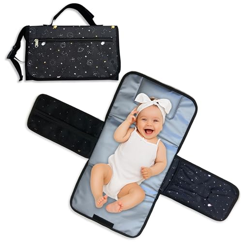 Weebub 3 in 1 Baby Travel Changing Mat Lightweight Waterproof & Foldable Soft Padded Head Cushion with Carry Handle & 3 Storage Pockets Portable Nappy Changing Mat Baby Travel Essentials