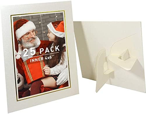 Golden State Art, Pack of 25, 4x6 Paper Picture Frames with Easel, Paper Photo Frame Cards, DIY Cardboard Photo Frame (Ivory with Gold Lining)