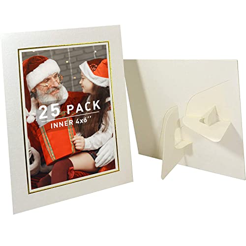 Golden State Art, Pack Of 25, 4X6 Paper Picture Frames With Easel, Paper Photo Frame Cards, Diy Cardboard Photo Frame (Ivory With Gold Lining) #TOP19