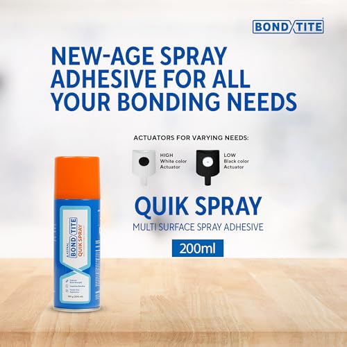 Image of Bondtite Quik Spray 200ml, Super-Fast Bonding High-Strength DIY Sprayable Adhesive, Multi-Purpose Glue for Crafts, Woodworking, and Household Repairs, Heat Resistant up to 120C