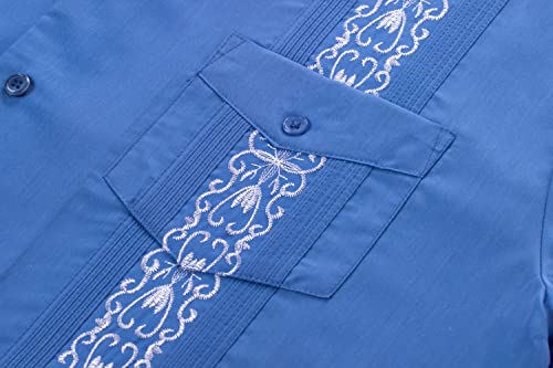 Mens Snap Shirts Casual Guayabera Shirts Short Sleeve (Blue 2Xl) #TOP3