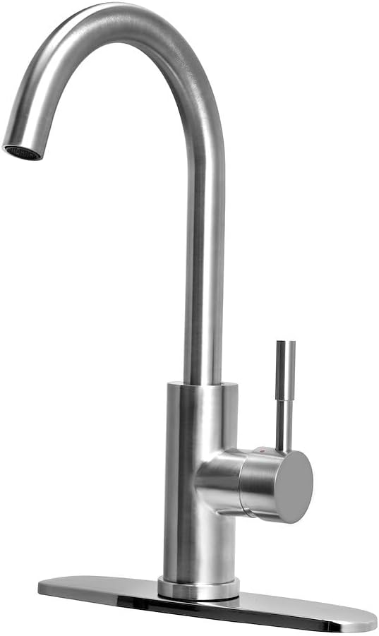 RV Kitchen Faucet Gooseneck Spout Brushed Satin Nickel With Deck Plate - FMK531LKSN