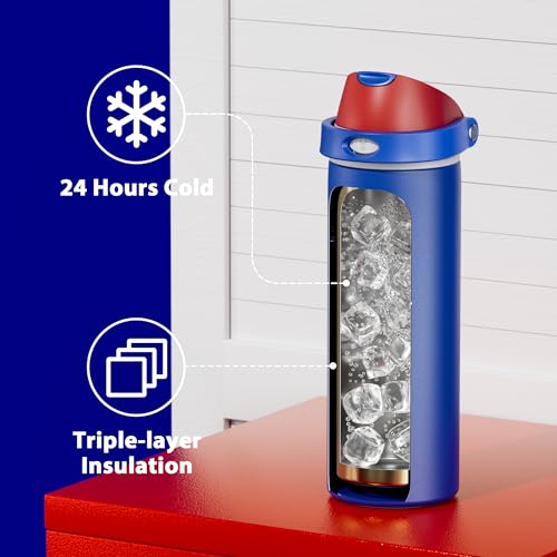 Image of 24 oz Insulated Water Bottle for Men: Meoky Stainless Steel Water Bottle with 2-in-1 Straw and Spout Lid - Leak Proof, Cold for 24 Hours, Fits in Car Cup Holder, BPA-Free for Sports Travel, Navy Blue