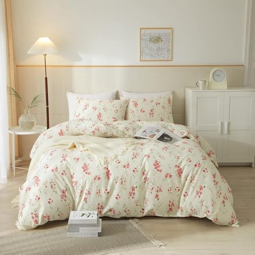 Lifetb Vintage Garden Style Pink Floral Comforter Set Full Chic Shabby Boho Floral Bedding Comforter Fluffy Soft Microfiber Flowers Botanical Comforter With 2 Pillowcases Girl Women Full Size Comforter Set cover