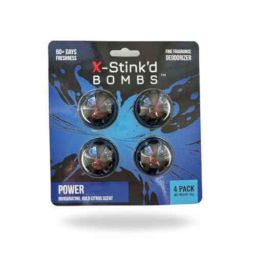 X-Stink'd Bombs Odor Eliminator Deodorizer Balls (Pack of 4) - Sneakers/Shoes Odor Remover/Eater/Air Freshener for Sports Bags, Sports Gear, Lockers, Cars, Closets with Baking Soda & Power Scent