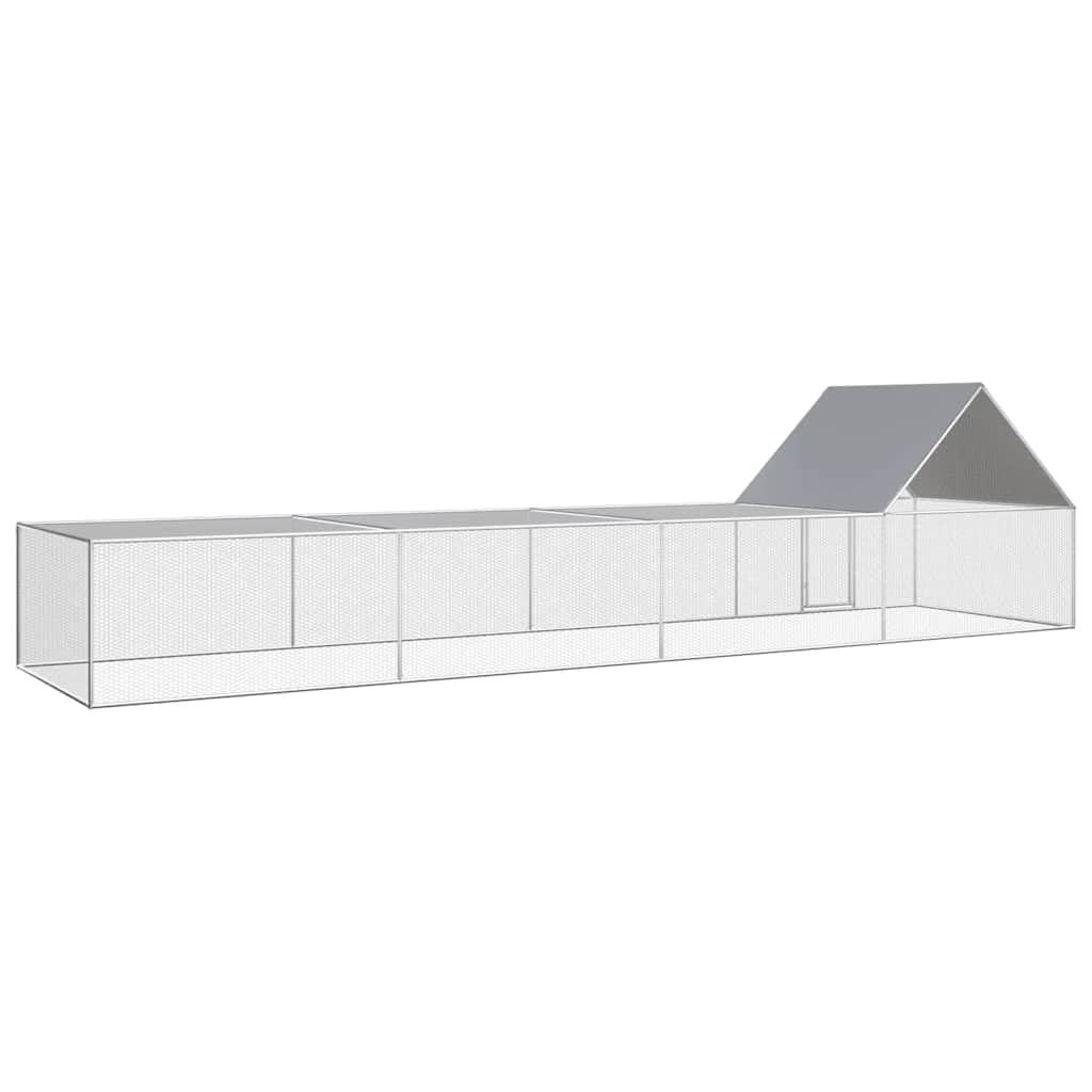 Gallinero de 8 x 2 x 2 m, acero galvanizado con techo impermeable y puerta con cerradura para aves de corral, caño de malla de alambre estable y construcción duradera de acero
