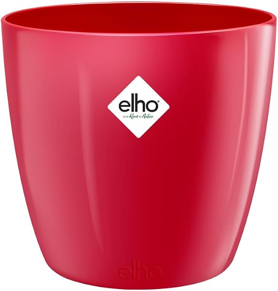 Elho Brussels Diamond Round 14 - Macetero por Interior - Ø 13.6 x H 12.5 cm - Rojo/Lovely Red - 1