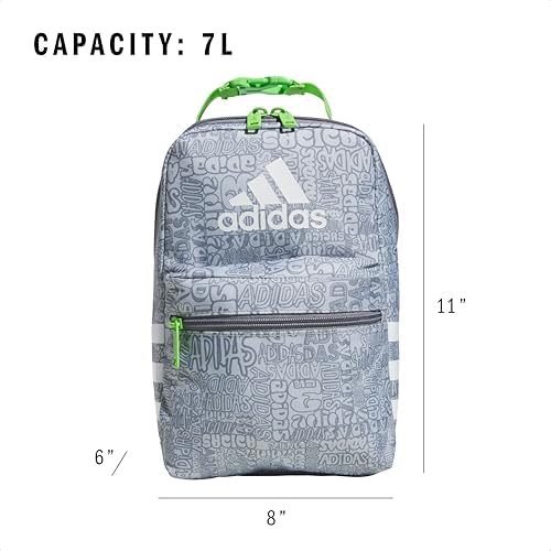 adidas Santiago Lunch Bag Cooler for Women and Men, Insulated Food Container Box with Mesh Pocket, Adi Font Madness Stone Grey/Grey/Lucid Lime Green/3.0, One Size