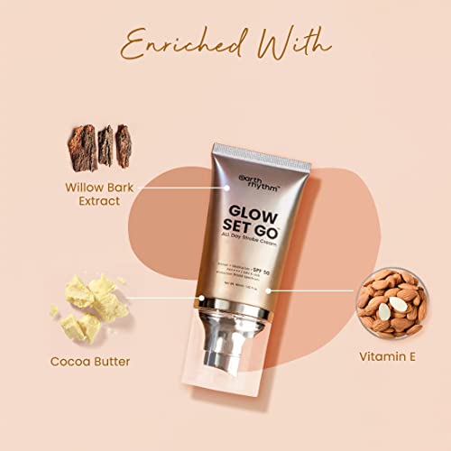 Earth Rhythm Glow Set Go Multipurpose Strobe Cream Spf 50 PA++++ | Primer, Highlighter, Moisturizer | Cocoa Butter, Vitamin E - Golden Glow - 40ml - Image 3