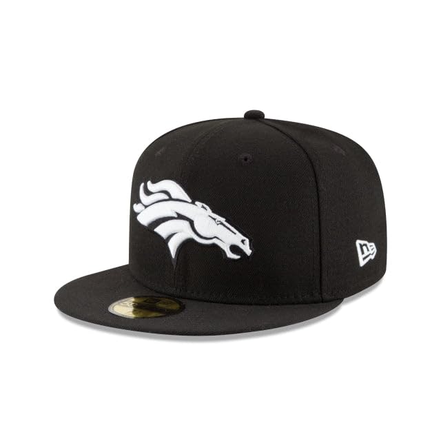 New Era NFL 59FIFTY Denver Broncos Black White Authentic Collection Fitted On Field Football Cap Hat, Black, 7.375