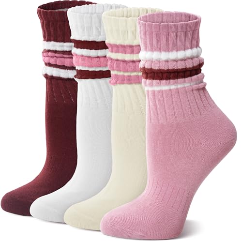 Image of Slouch Cotton Socks, Scrunch Thin Fashion Colorful Soft Breathable Crew Calf for Women and Men, 4 Pairs