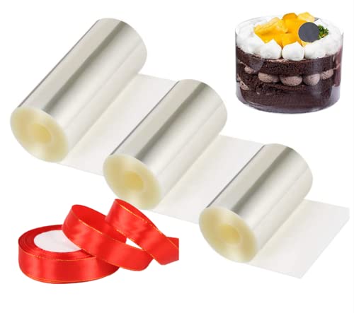 Loopunk Tarta para collar, 3 volúmenes, rollos transparentes de acetato de 20 mm de ancho, transparente, hojas de acetato, lámina para bordes de tarta, la decoración de tartas y pasteles