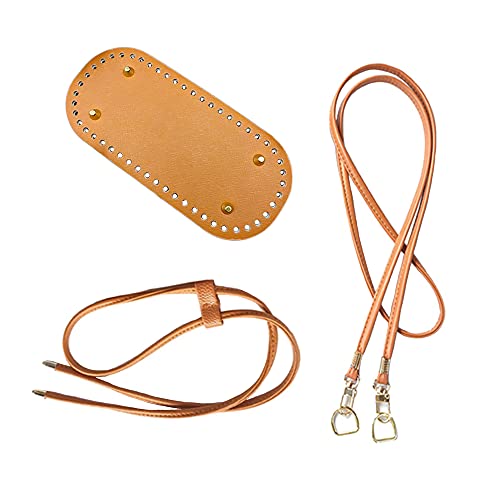 Pamtns 1 Colocar DIY Tejido de Ganchillo PU Cuero Bolsa de Uñas Moldeador Inferior Almohadilla Inferior de Bolso con Agujeros Correa de Bandolera de Cuero Ajustable para Bolso Tejida a Mano DIY