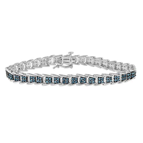 Haus of Brilliance .925 Sterling Silver 2 cttw Treated Blue Diamond Fan-Shaped Nested Link 7" Tennis Bracelet (Blue Color, I3 Clarity) - Size 7"