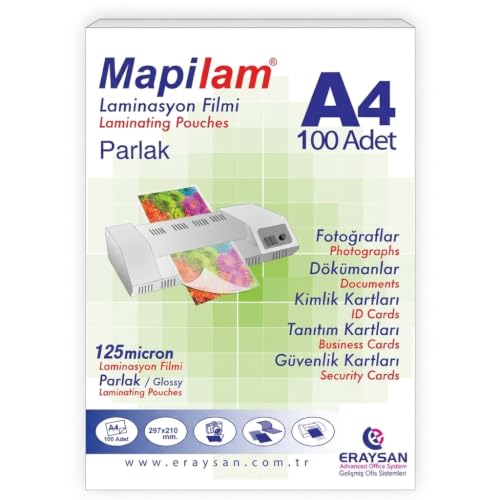 Mapilam Laminasyon Filmi 125 Mikron A4 100'lü Paket (Parlak) | Laminasyon filmi 125 Micron