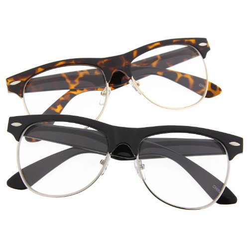 Classic Half Frame Full Brow Clear Lens Sunglasses Vintage Glasses