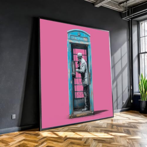 Décoration murale rétro street art cabine téléphonique bleue vintage canvas
