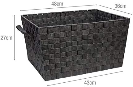 EHC 2 x Large Rectangular Woven Strap Storage Hamper Basket with Carry Handles - Grey