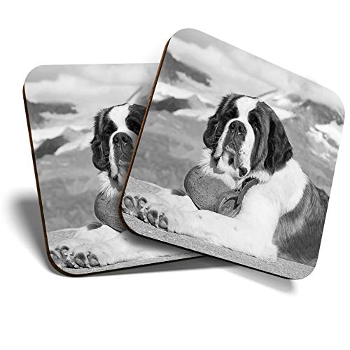 Destination Vinyl Ltd Multicolor 2 X Square Coasters - St Bernard Mountain Rescue Dog Cork Backed Home Kitchen Accessory Tea Coffee Mug Mat #35487