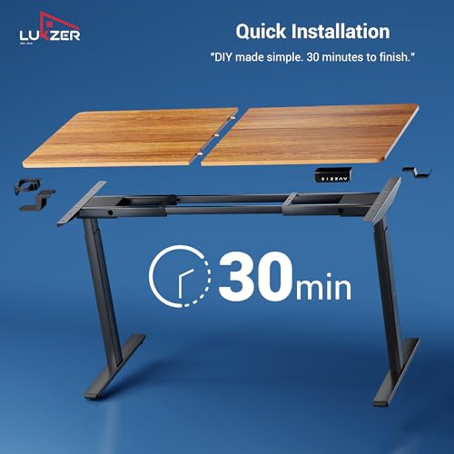 Image of Lukzer Electric Height Adjustable Desk | Dual Motor with Memory Controller Sit-Stand Study Table | Ergonomic Computer Desk for Work from Home | 1 Year Warranty (EST-002 /Black & Oak Brown /140x60 cm)