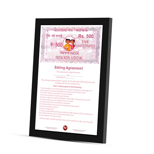 Image of Art Street A4 Framed Sibling Agreement Greeting Card For Brother & Sister, Photo Frame with Photo Upload Gift for Bhai Dooj, Birthday, Rakshabandhan Rakhi Pre Defined Terms & Conditions, Rakhi Gift