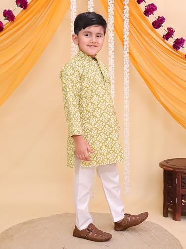 Image of AJ DEZINES Boys Cotton Full Sleeve Printed Kurta Pajama Set for Kids - Ethnic wear | Special Occasion & Traditional Outfit |Boys Kurta Pyjama Set - Regular Fit