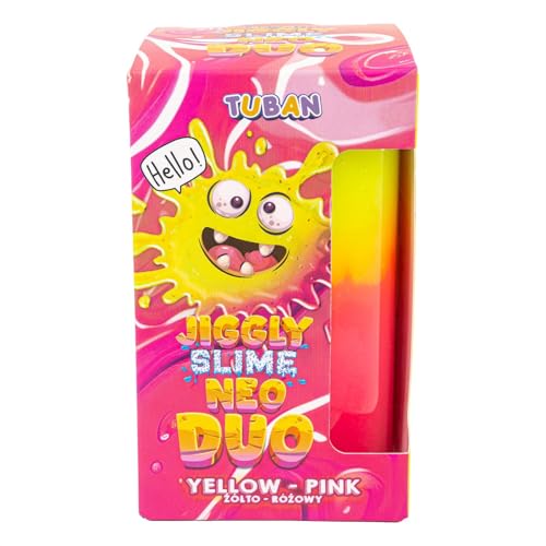 TUBAN Jiggly Slime Neo Duo 430 g - Slime de neón bicolor para amasar, estirar y hacer burbujas, juguete sensorial seguro para niños a partir de 6 años - amarillo-rosa