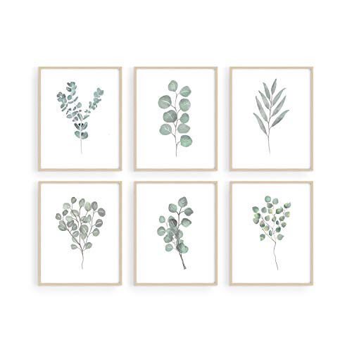 Leaf Prints Botanical Wall Decor - By Haus&Hues | Set of 6 Botanical Art Prints & Eucalyptus Leaves Wall Decor | Botanical Prints Wall Art Eucalyptus Wall Decor Plant Decor | Unframed, 8" x 10"