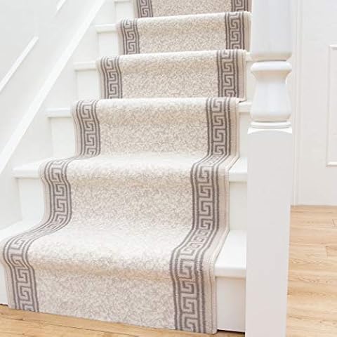 Soft Grey Aztec Border Stair Runner Rug Cover