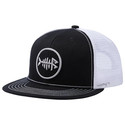 Image of BASSDASH Flat Brim Trucker Cap Adjustable Snapback Hat Mesh Back for Men Women
