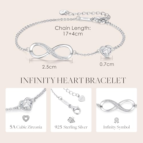 LOUISA SECRET Infinity Birthstone Bracelets for Womens, Sterling Silver 925 Adjustable Women Bracelet, Infinity Ladies Bracelets, Silver Bracelet Jewellery Gifs for Women Birthday Mothers Day - Image 4