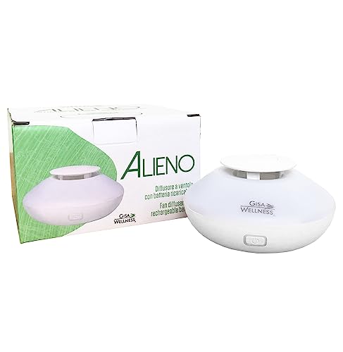 Gisa Wellness - ALIENO - Diffusore di Aromi ad Ultrasuoni - Con Batteria Ricaricabile - Per Aromaterapia e Cromoterapia - Ideale per Soggiorni o Uffici