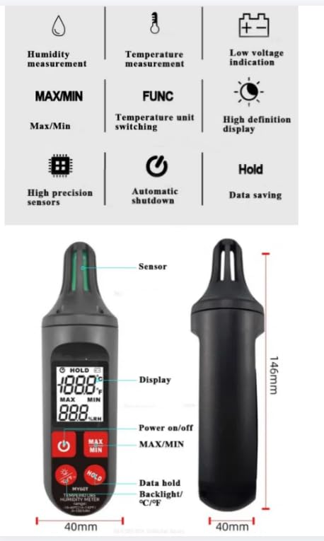 Digital Hygrometer MY60T ProfessionalHygrothermograph 2 in 1 LCD Display TempHumidity Meter