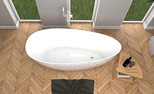 ECOLAM® exklusive freistehende Badewanne Standbadewanne moderne Wanne freistehend Goya + Ecktisch Bambus Costa + Ablaufgarnitur Click Clack Design Mineralguss 160x70 cm glamour weiß – Bild 6