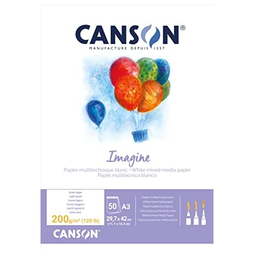 Canson Imagine, Papel Mixed Media, Grando ligero, 200g, Encolados por el lado corto, A3-29,7x42cm, Blanco natural, 50 Hojas