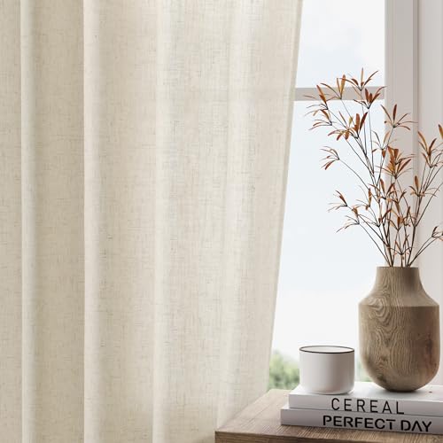 Accesorios Para Baño, Shoes BOODII - Cortinas de lino semitransparentes con textura beige de 84 pulgadas de largo, juego de 2 paneles para recámara, comedor, sala de estar, pestaña...