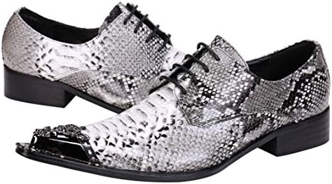 Santimon Mens Western Pointed Toe Leather Lace Up Dress Shoes Fashion Casual Metal Tip Oxford Silver 13 | Image 5