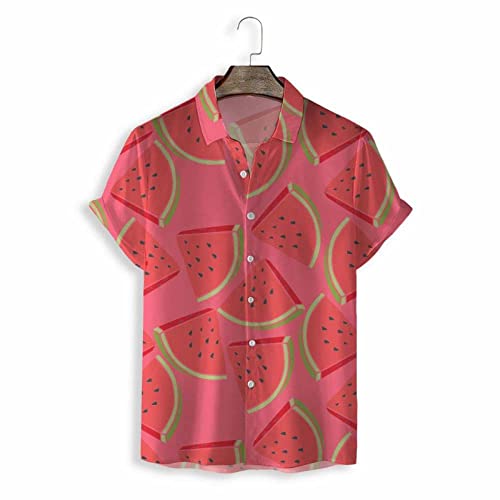 Chemise hawaïenne pour hommes à manches courtes motif pastèque rouge