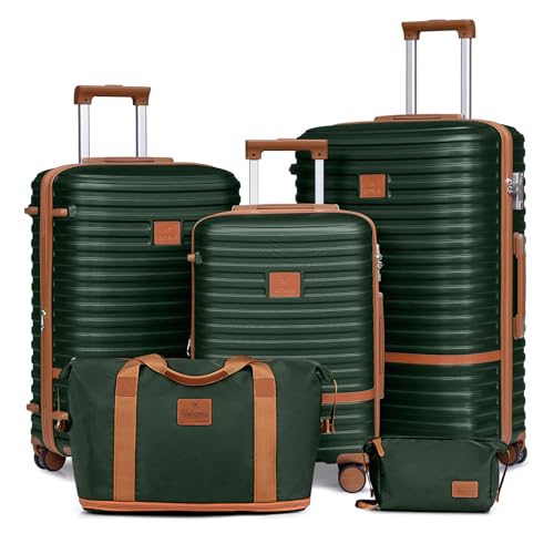 Joyway Luggage Set 3 Piece Suitcase Sets with Spinner Wheel,Hardside Expandable Travel Laggage with TSA Lock (20/24/28 Green brown