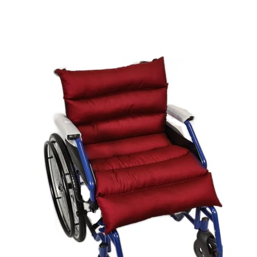TAKIMED Cojín para silla de ruedas, de fibra hueca siliconada, cojín con respaldo antiescaras, cojín largo ortopédico para cochecito, producto italiano (rojo)