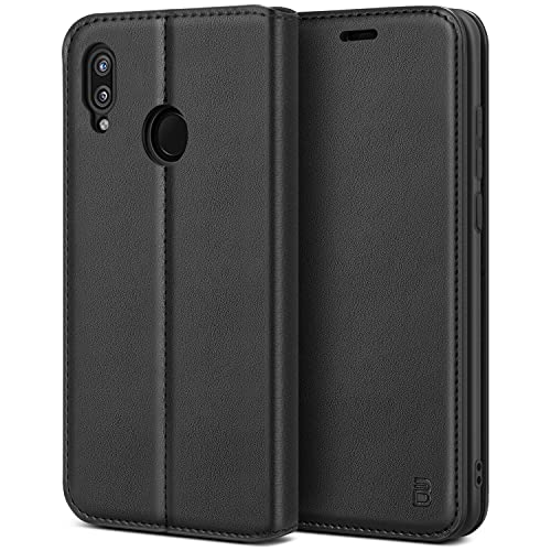 BEZ Coque pour Huawei P20 Lite, Etui pour P20 Lite Housse À Rabat en PU Cuir Flip Case Cover, Pochette de Protection en Faux Cuir avec Porte-Cartes de Crédit, Support, Fermeture Magnétique, Noir