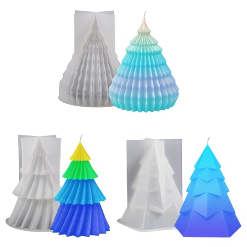 3 moldes de silicona con forma de árbol de Navidad, moldes para velas 3D para hacer velas, resina epoxi, idea de regalo para el hogar, adornos para manualidades, cera, velas, jabón, manualidades,